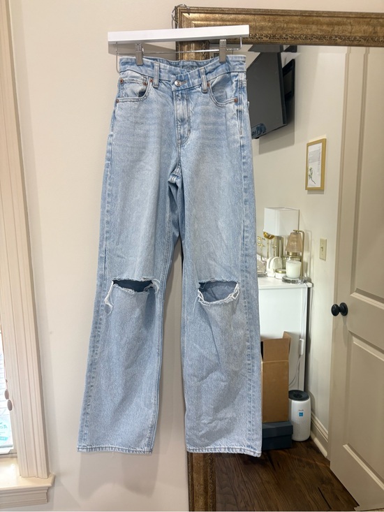 American Eagle Outfitters Denim - American Eagle Outfitters Light Blue Distressed Wide-Leg Jeans